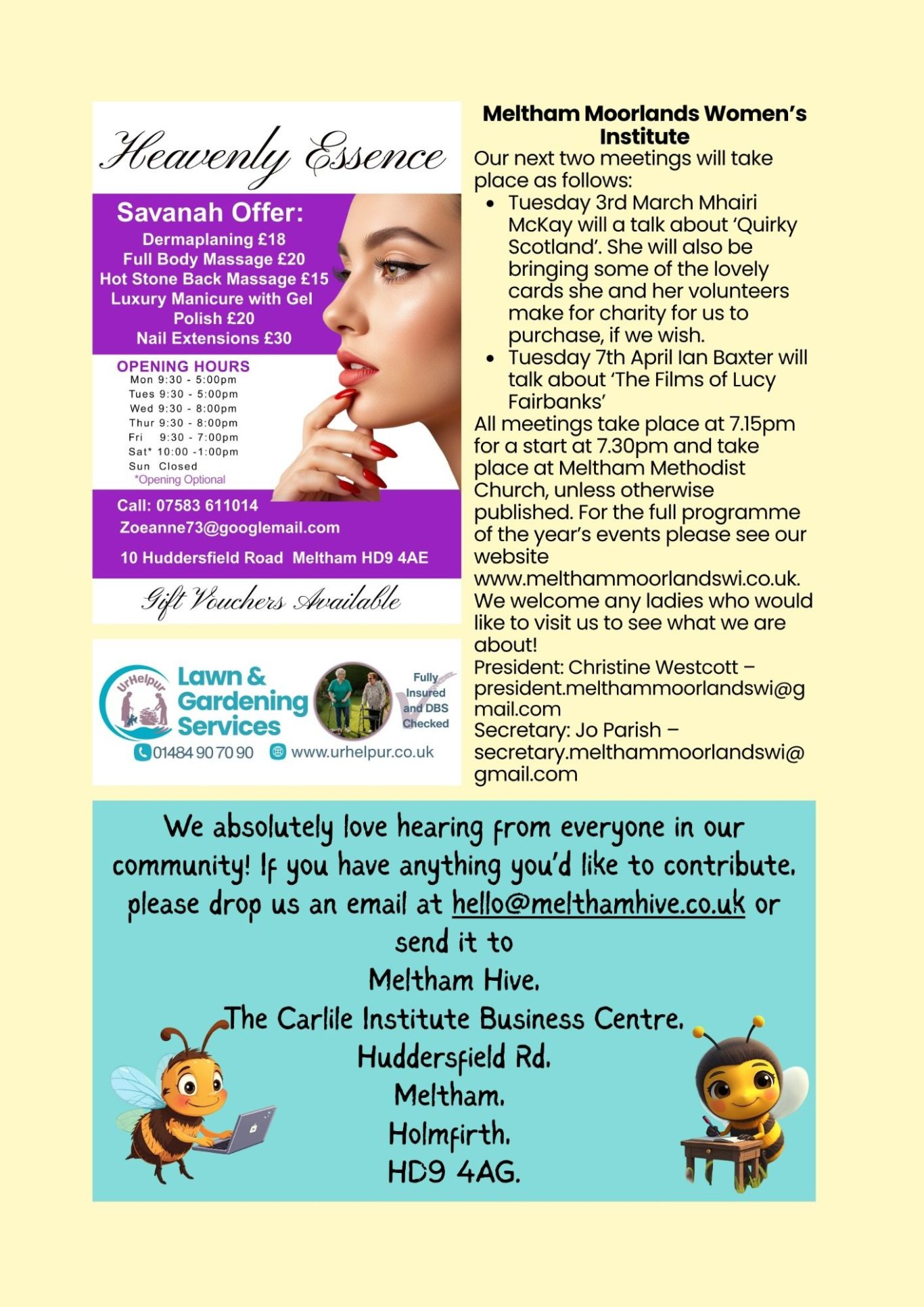 Meltham Hive, Meltham's March Community Magazine Meltham WI