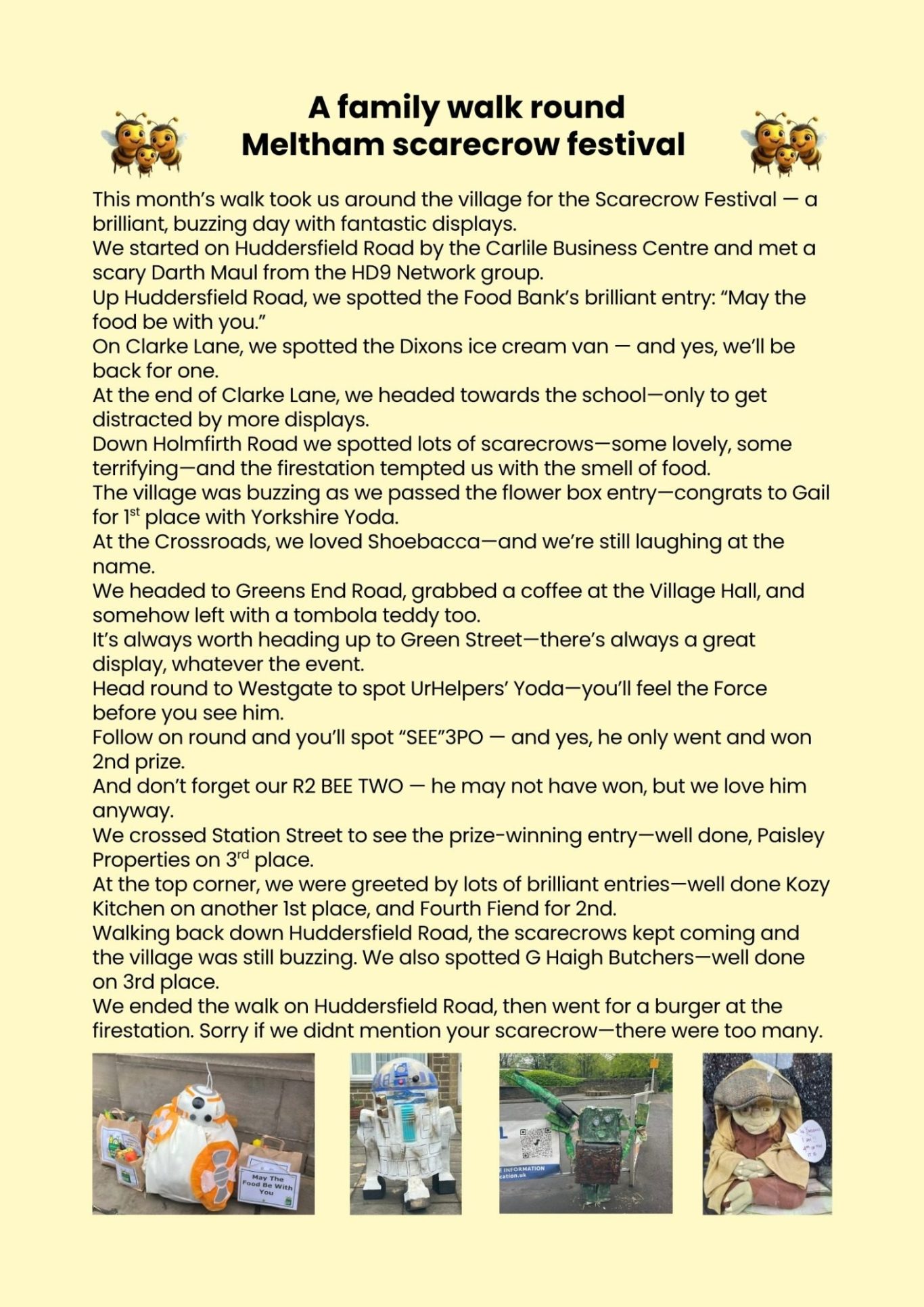 Meltham Hive June 2026. A walk around the Scarecrow Festival.