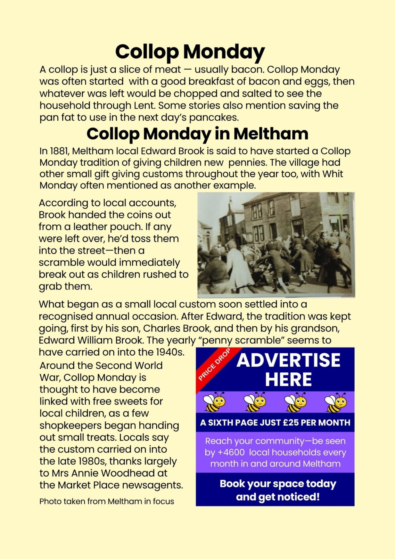 Meltham Hive June 2026. Collop Monday in Meltham