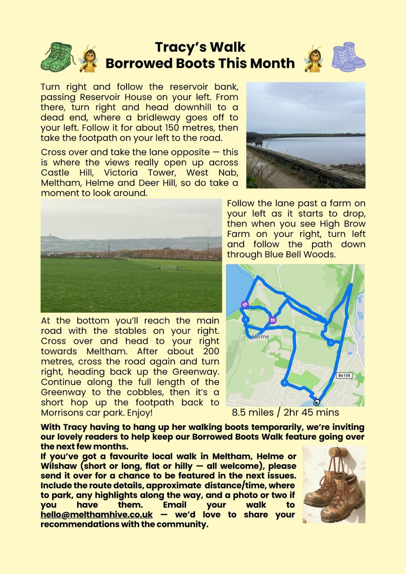Meltham Hive, Meltham's Community Magazine for April - Tracy's Walk - Borrowed Boots around Helme