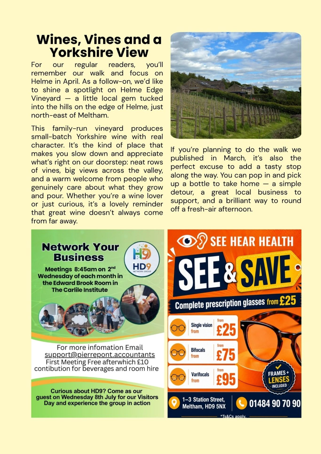 Meltham Hive June 2026. Wines, vines and Yorkshire views.