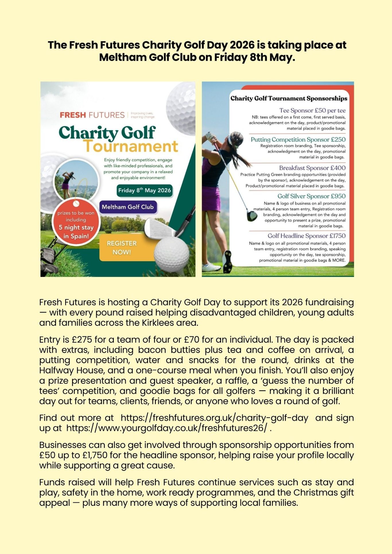 Meltham Hive, Meltham's Community Magazine for April - Fresh Futures Golf Day