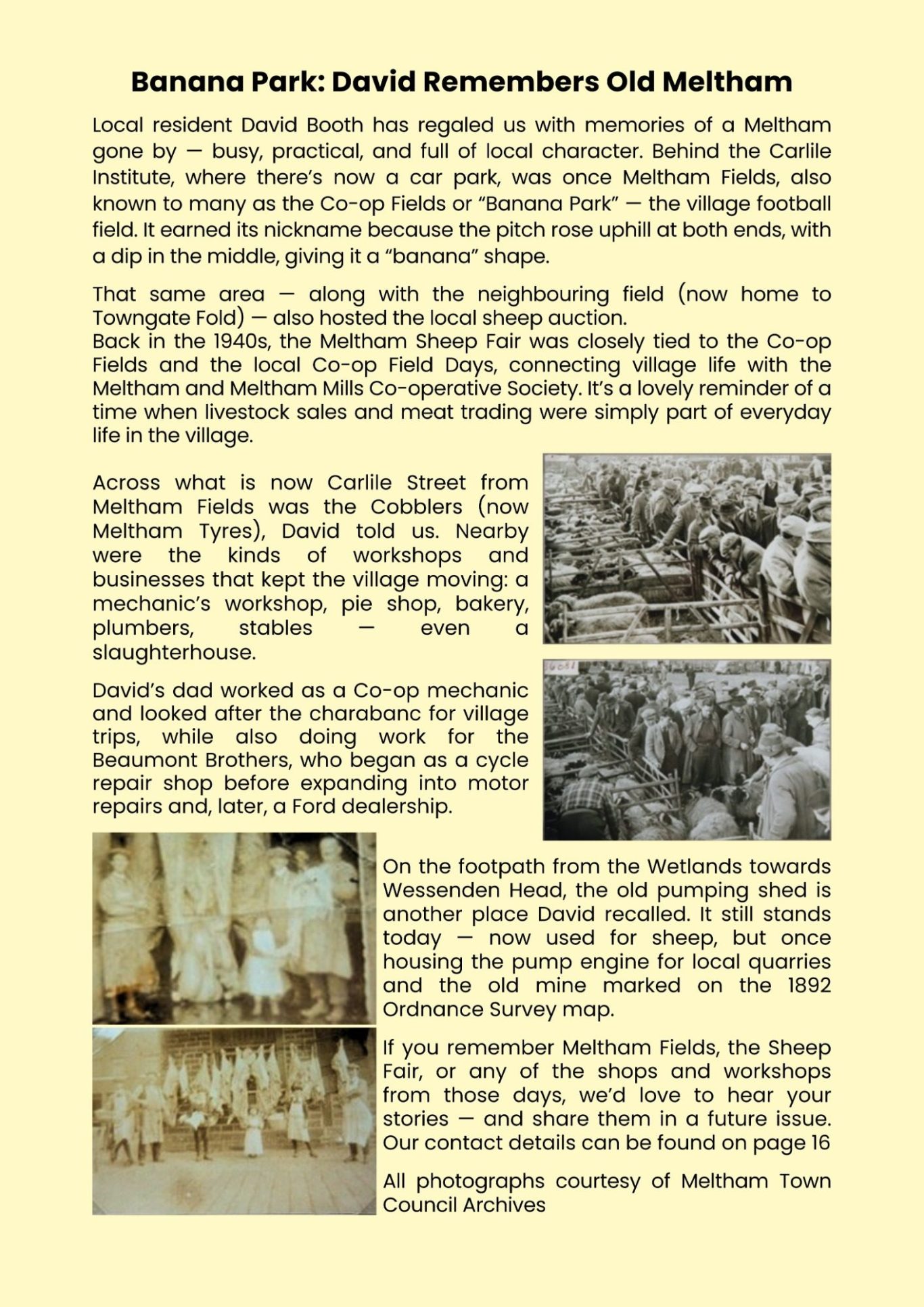Meltham Hive, Meltham's Community Magazine for April - David remembers old Meltha, Banana Park and the Sheep fairs