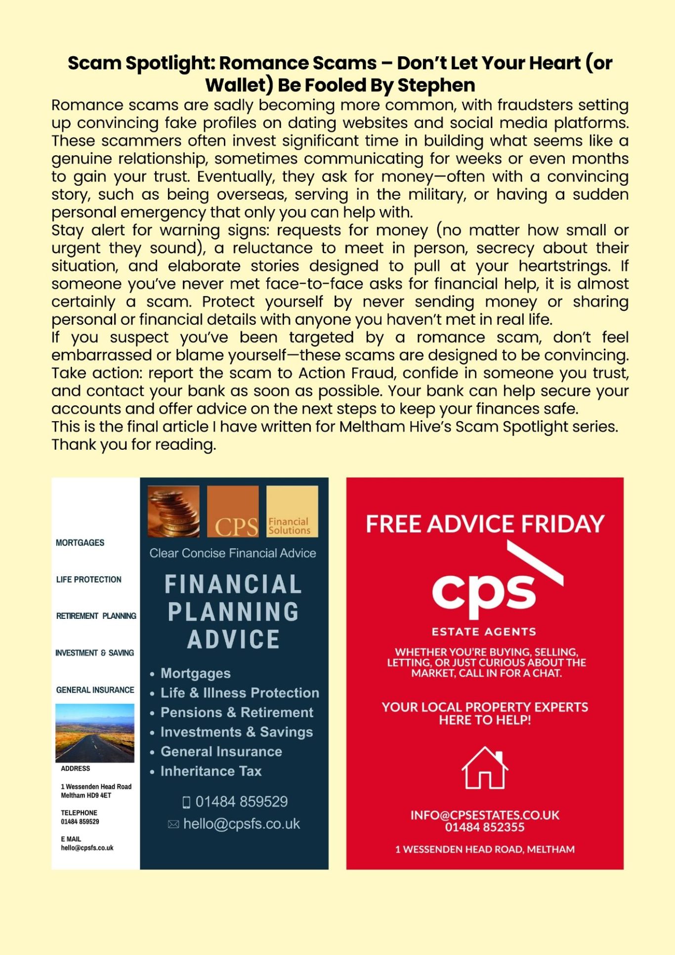 Meltham Hive Magazine January 2026 -Scam spotlight