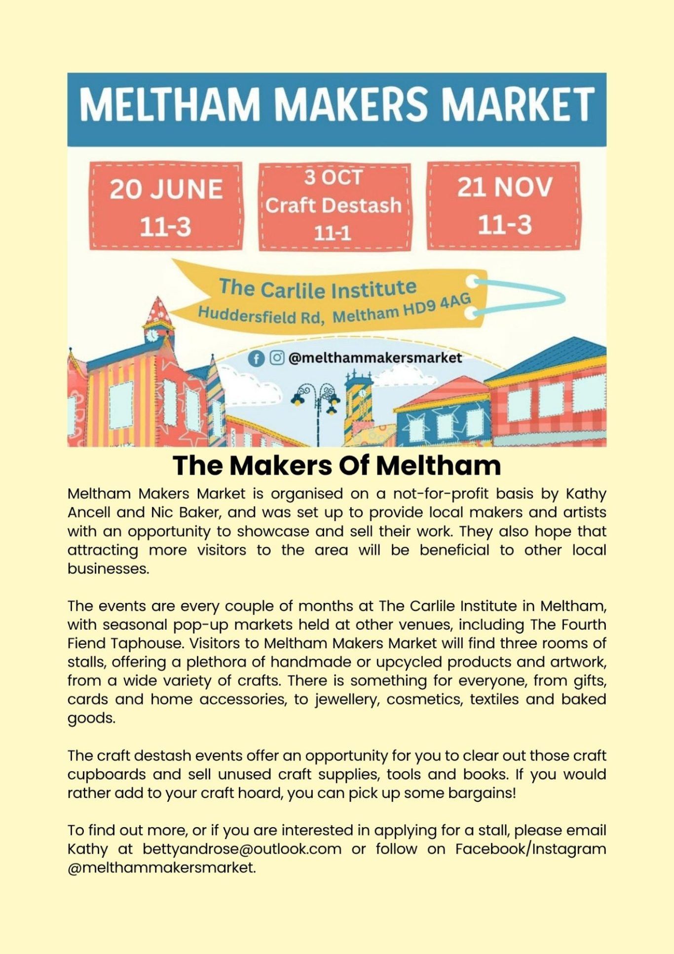 Meltham Hive June 2026. Meltham Makers Market
