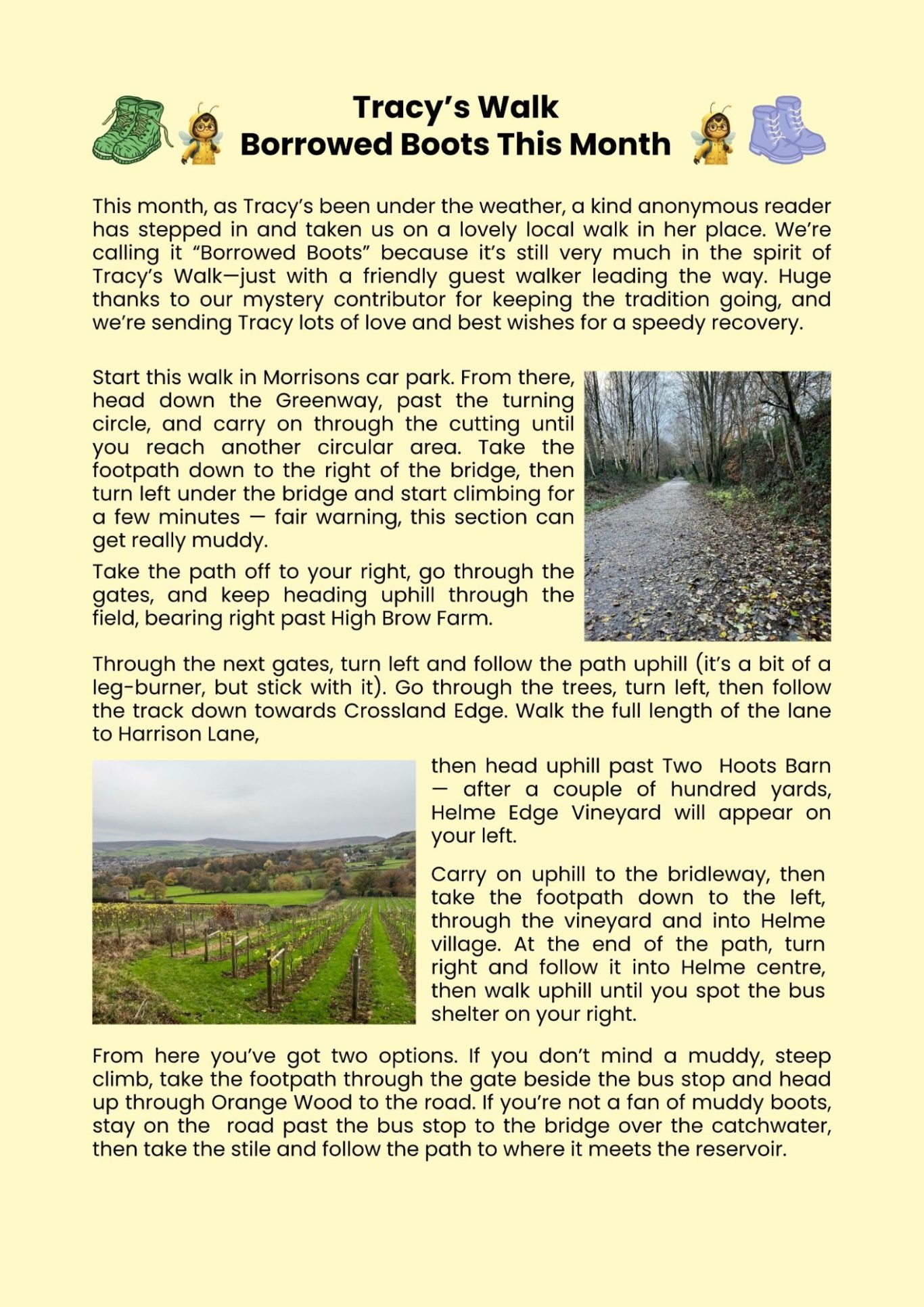 Meltham Hive, Meltham's Community Magazine for April - Tracy's Walk - Borrowed Boots around Helme