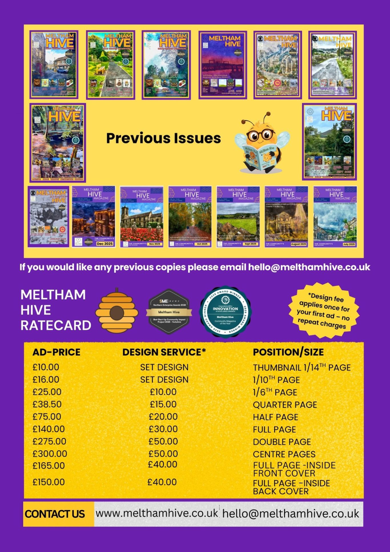 Meltham Hive Rate Card