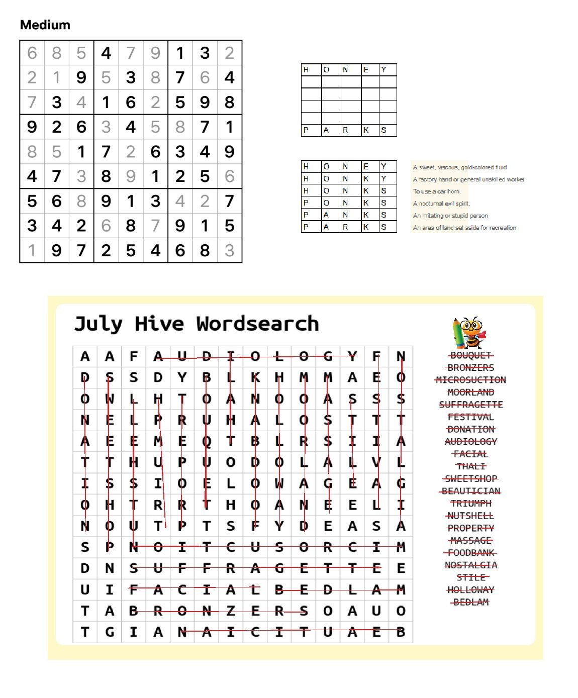 Answers to all puzzles in July 25 edition
