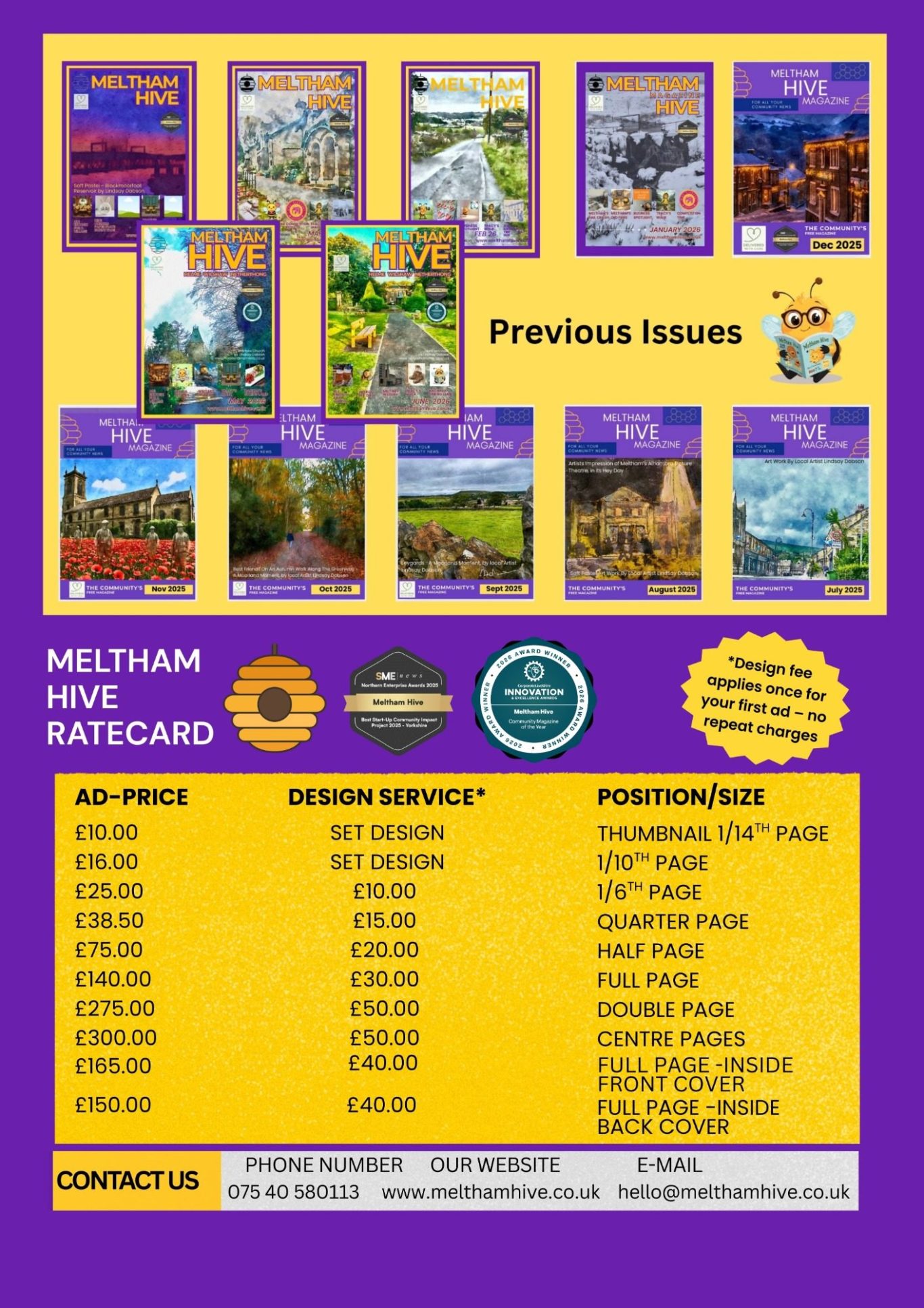 Meltham Hive Rate Card