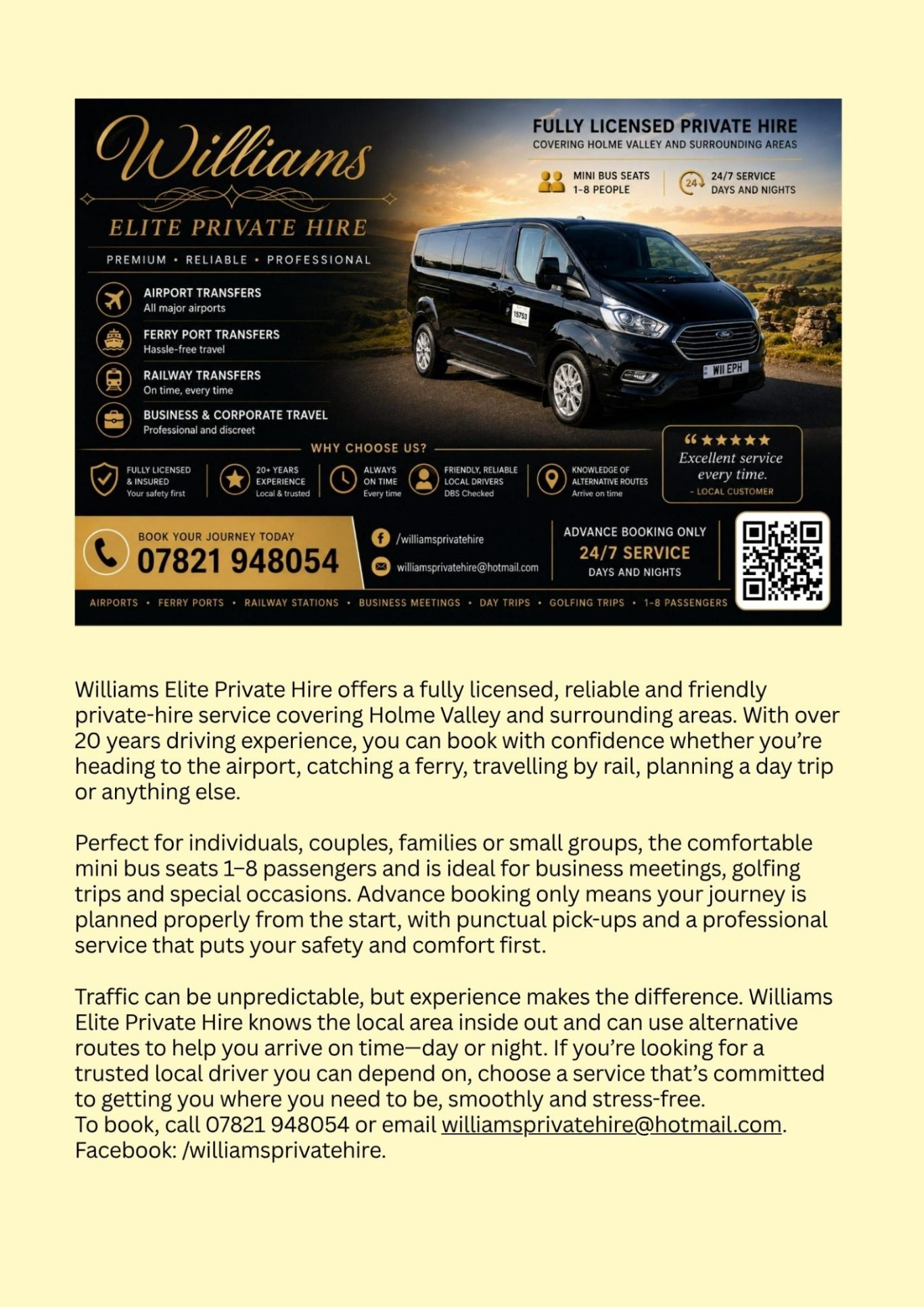 Meltham Hive June 2026. William's Elite Private Hire