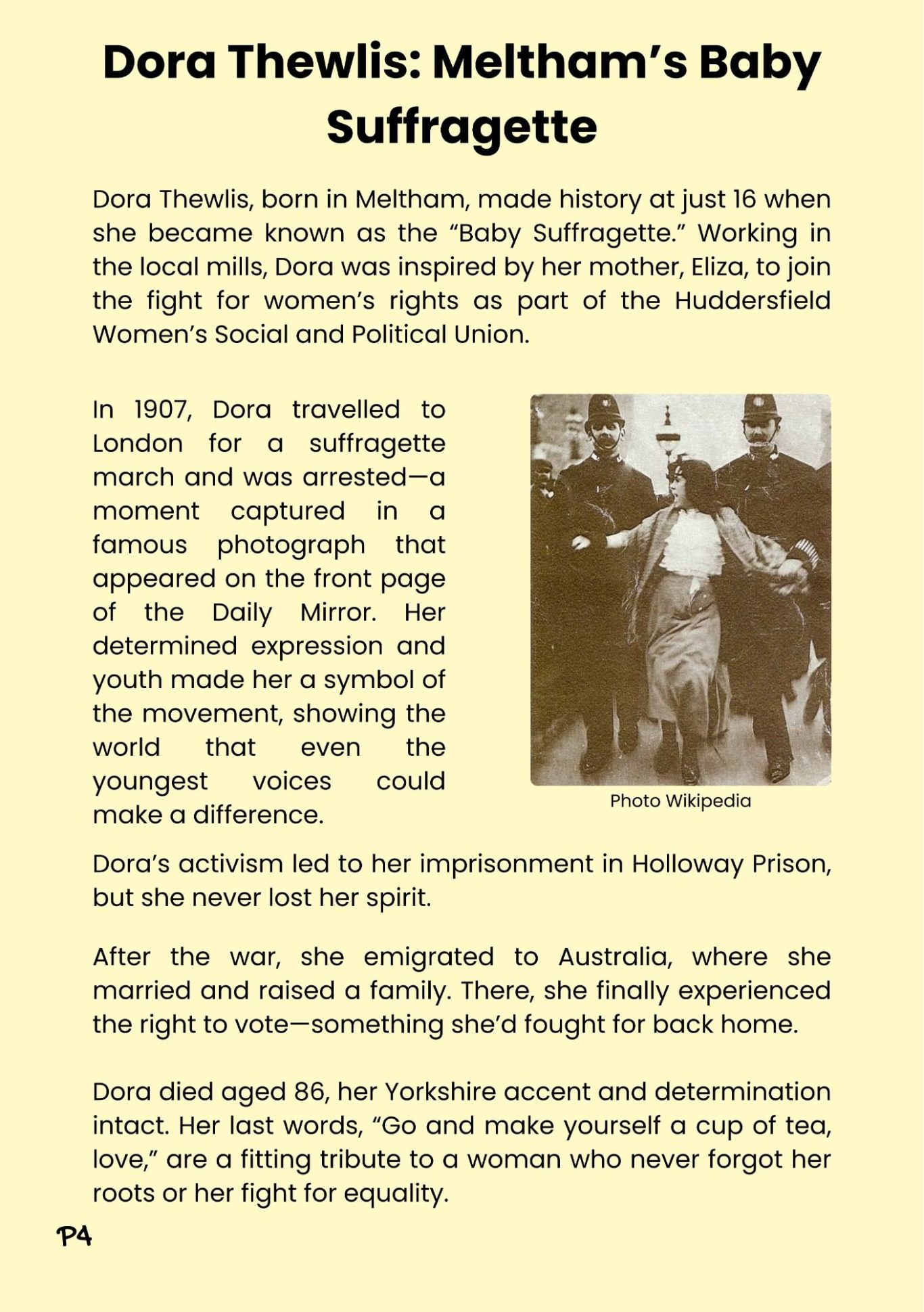 Dora Thewlis, Meltham’s Baby Suffragette