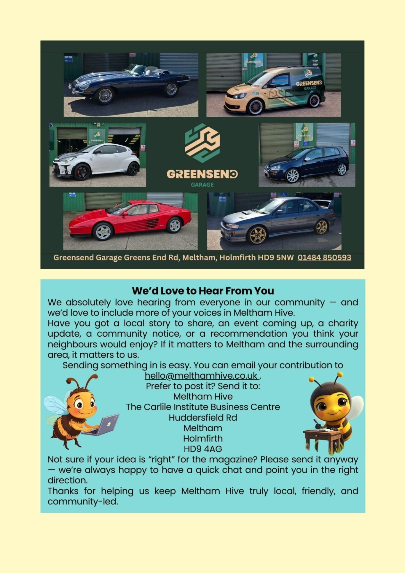 Meltham Hive June 2026. We'd love to hear from you.