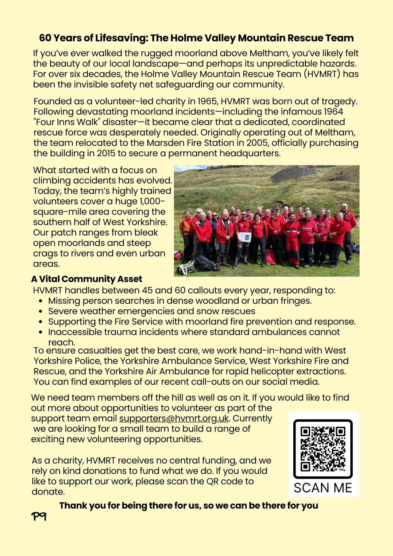 80 Years of lifesaving; The Holme Valley Mountain Rescue Team