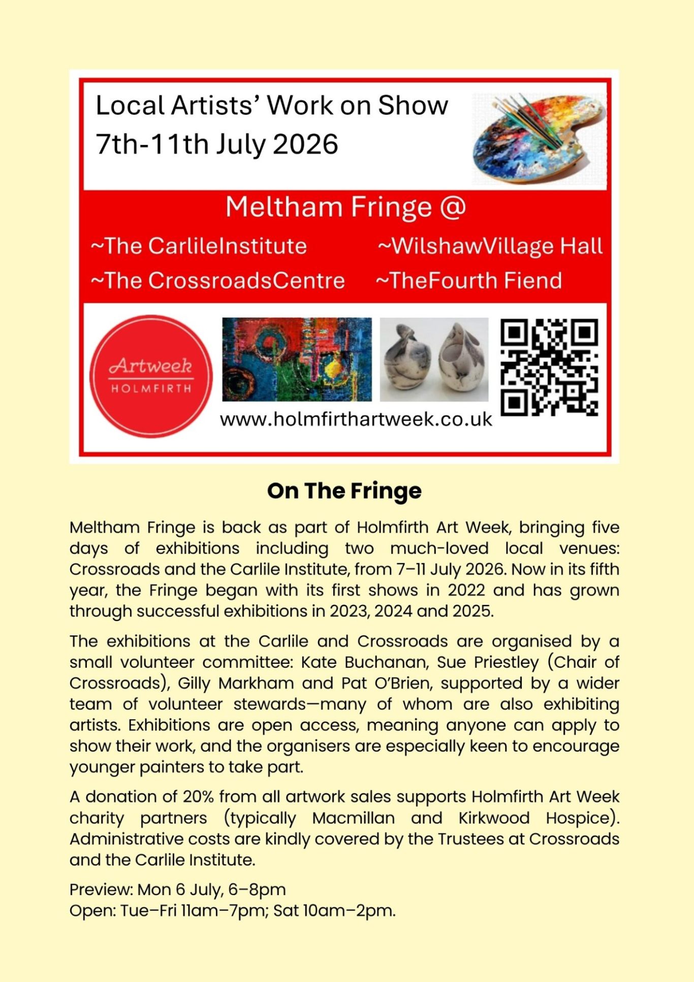 Meltham Hive June 2026. Meltham Fringe 