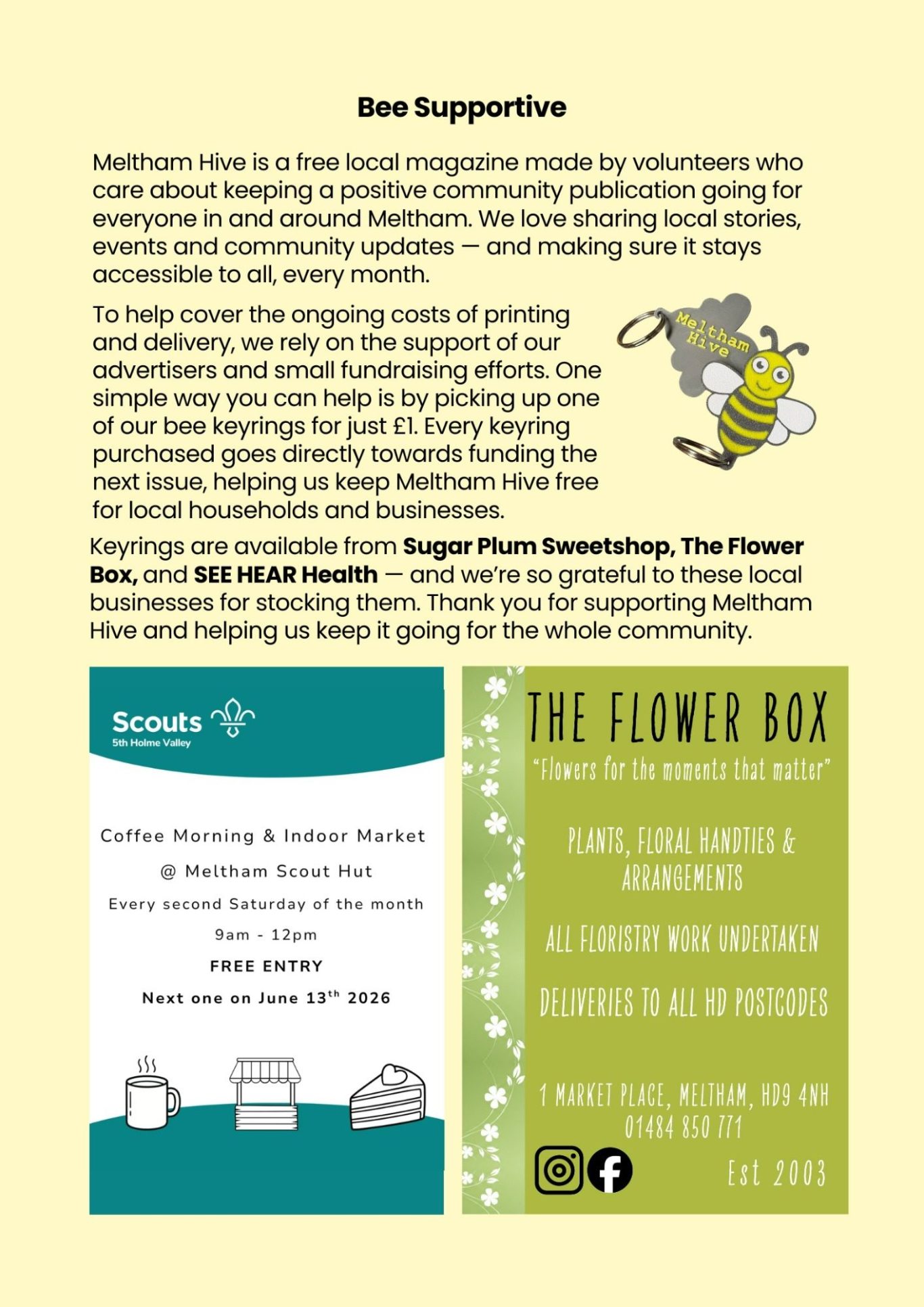 Meltham Hive June 2026. Do you want to Bee Supportive